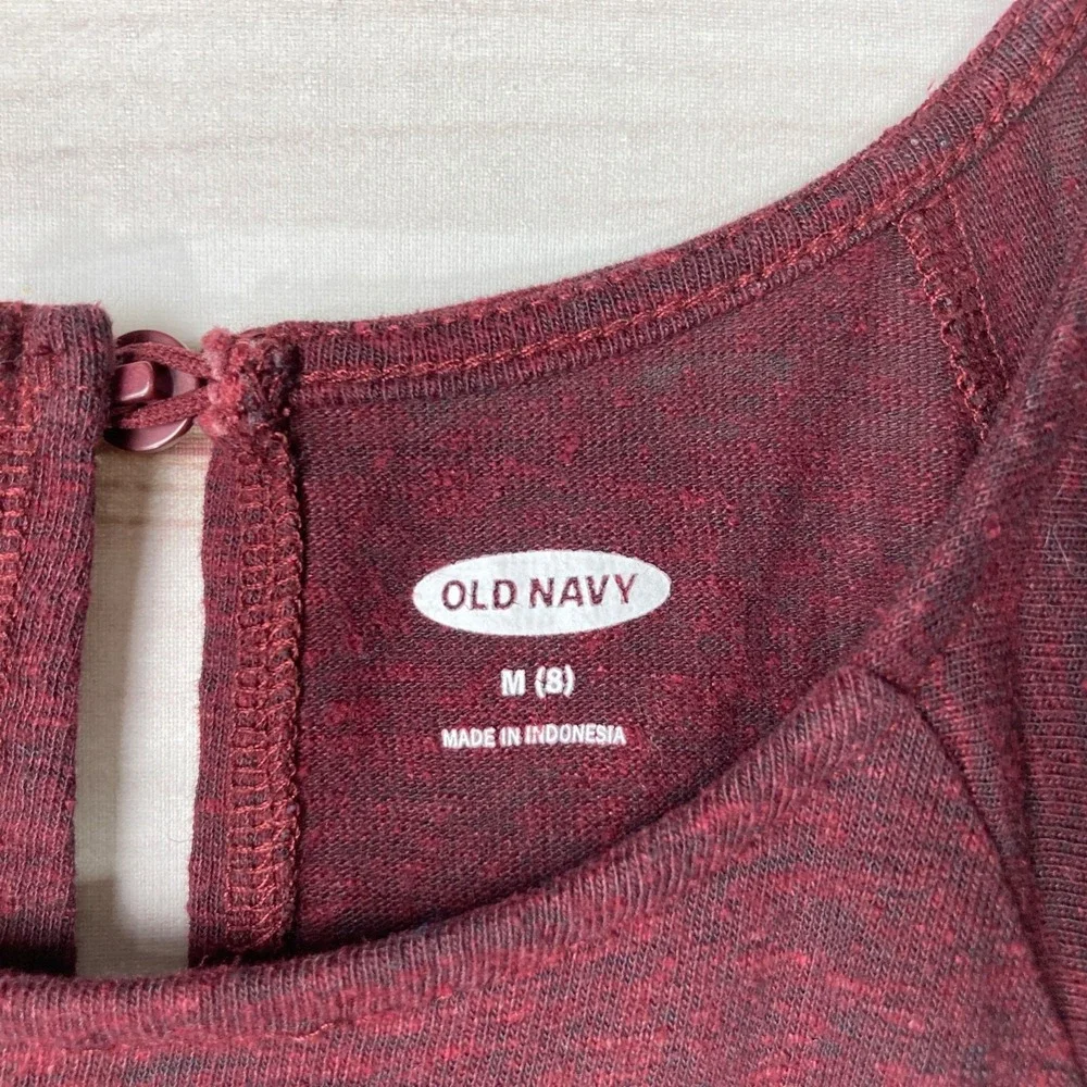 Old Navy Romper Girls M Burgundy Flutter Sleeve Linen Blend Elastic Waist Solid